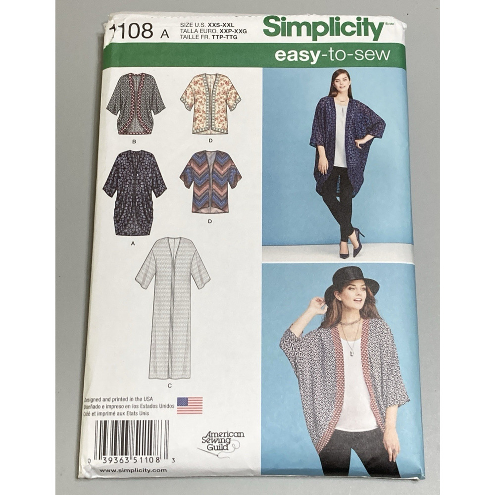 Simplicity 1108 Sewing Pattern Misses Duster Kimonos Sizes XXS-XXL UNCUT